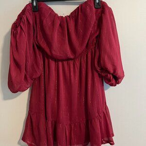 NWT | Francesca’s Miami Mini Ruffle Off Shoulder Metallic Thread Dress |  Size S